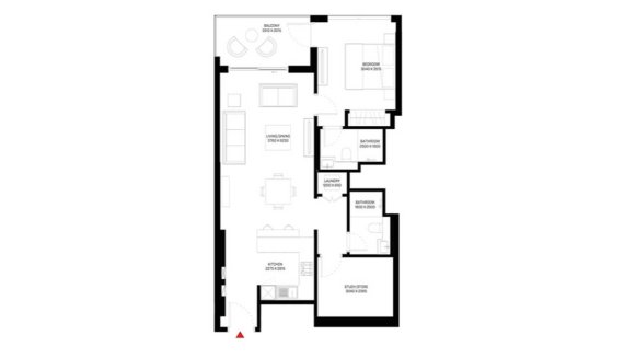 Apartment floor plan, 1 bedroom in WAVES OPULENCE No. 11018 (2D)